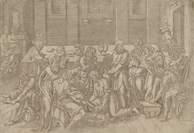 Jezus wast de voeten van de discipelen door Antonio Fantuzzi