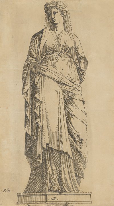 Vrouw frontaal, haar hoofd iets naar links, ca. 1543 door Antonio Fantuzzi