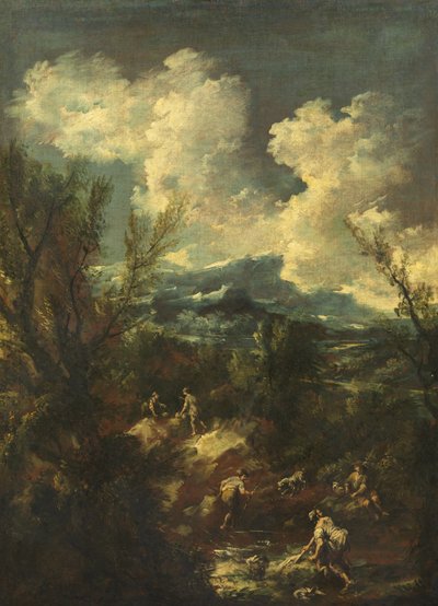 Landschap met Wasvrouwen, 1711-35 door Antonio Francesco Peruzzini