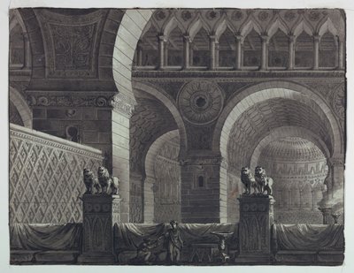 Toneelontwerp, interieur van oosters gebouw door Antonio Giuseppe Basoli