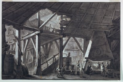 Toneelontwerp, Interieur van een Vernield Boerderijgebouw door Antonio Giuseppe Basoli