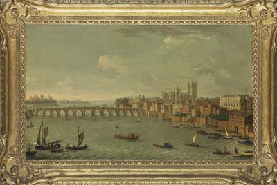 Vier uitzichten op Londen: De Theems richting Westminster, ca. 1700-77 door Antonio Joli