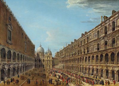 Processie op de Binnenplaats van het Hertogelijk Paleis, Venetië door Antonio Joli