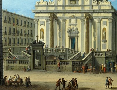 San Gaetano Plein met Basiliek van San Paolo Maggiore in Napels (detail) door Antonio Joli