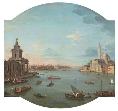 Uitzicht op San Giorgio Maggiore, Venetië, met de Punta della Dogana op de voorgrond door Antonio Joli
