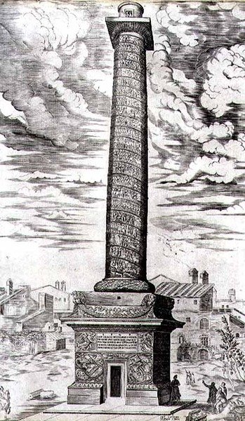 Zuil van Trajanus in Rome ter viering van de campagnes van de keizer in Dacië, gegraveerd door de kunstenaar door Antonio Lafreri