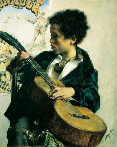 Straatjongen met een gitaar door Antonio Mancini
