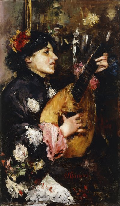 Vrouw met een Mandoline door Antonio Mancini
