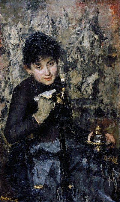 Vrouw met inktpot door Antonio Mancini