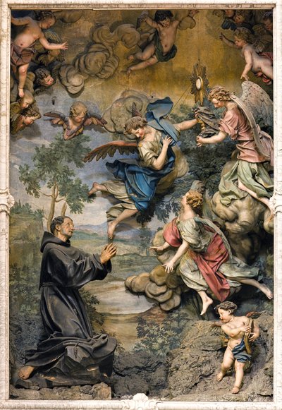 San Pasquale Baylon in aanbidding (fresco op gesneden hout) door Antonio Maria Maragliano