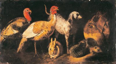 Kalkoenen, hond, haas en egel door Antonio Maria Vassallo
