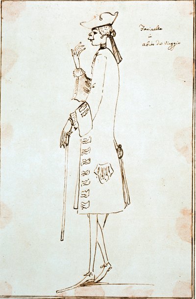 Portret van de castraatzanger Carlo Broschi, genaamd Farinelli (1705-1782) tijdens zijn reis naar Venetië om op te treden in Tommaso Albinoni