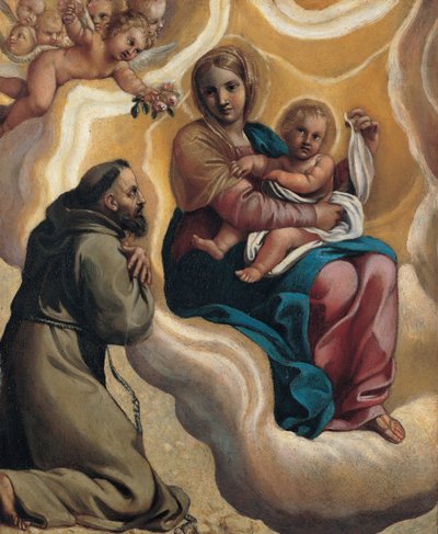 Madonna met het kind en Sint Franciscus, 1605 door Antonio Marziale Carracci