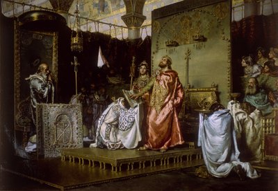 Bekering van Reccared tot het Katholicisme op het Concilie III van Toledo, 589, 1888 door Antonio Munoz Degrain
