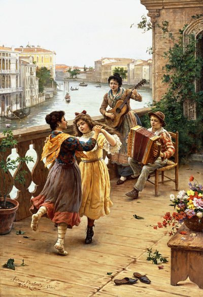 Op een Venetiaans balkon door Antonio Ermolao Paoletti