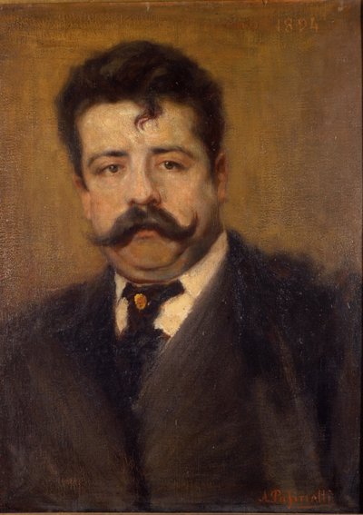 Portret van Ruggero Leoncavallo. Italiaanse componist (1858 - 1919) Schilderij door Antonio Pasinetti (1863-1940). uit 1894. Museo della Scala in Milaan door Antonio Pasinetti