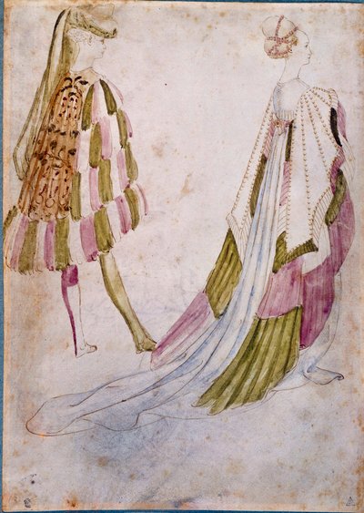 Een man en een vrouw in hofkleding door Antonio Pisanello
