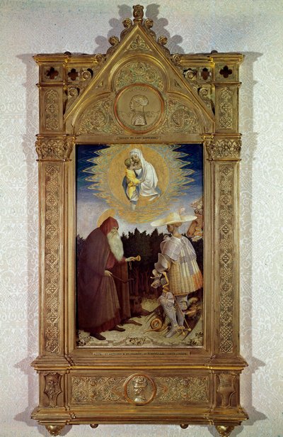Verschijning van de Maagd aan Sint Antonius Abt (Sint Antonius de Grote) en Sint Joris. Schilderij door Antonio di Puccio Pisano, genaamd Pisanello door Antonio Pisanello