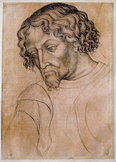 Buste van bebaarde man, driekwart hoofd naar links. Tekening uit het atelier van Antonio di Puccio Pisano, genaamd Pisanello door Antonio Pisanello