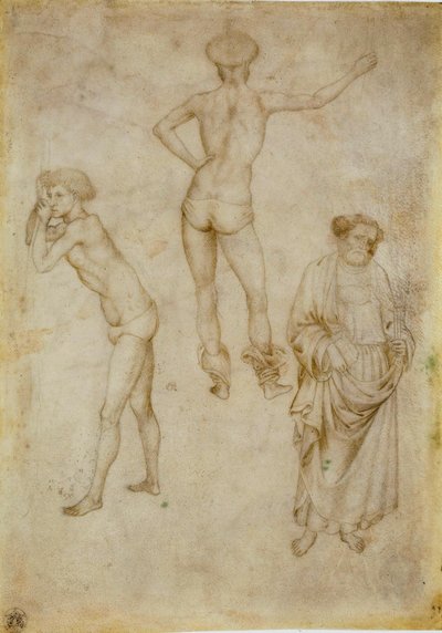 Twee mannelijke figuren en Sint Petrus door Antonio Pisanello