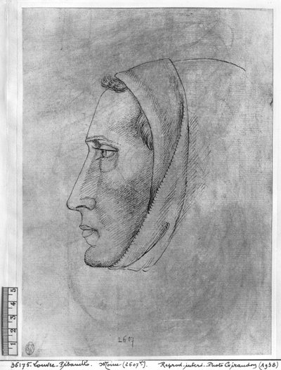 Hoofd van een monnik, uit het Vallardi Album door Antonio Pisanello