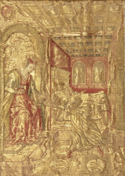 Salome presenteert het hoofd van Johannes de Doper aan Herodias, wandtapijt met scènes uit het leven van de heilige door Antonio Pollaiuolo