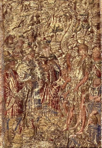 St. Johannes de Doper voor de hogepriesters en de Levieten, wandtapijt met scènes uit het leven van de heilige door Antonio Pollaiuolo