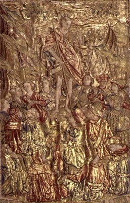 St. Johannes de Doper predikt tot de menigte, wandtapijt met scènes uit het leven van de heilige door Antonio Pollaiuolo