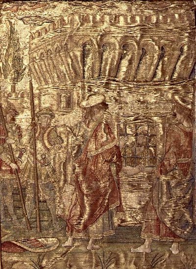 De discipelen bezoeken Johannes de Doper in de gevangenis, wandtapijt met scènes uit het leven van de heilige door Antonio Pollaiuolo