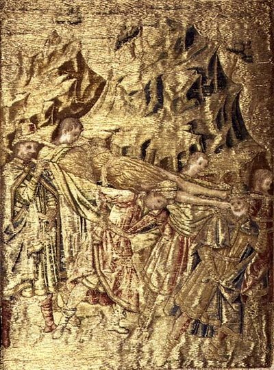 Het transport van het lichaam van St. Johannes de Doper, wandtapijt met scènes uit het leven van de heilige door Antonio Pollaiuolo