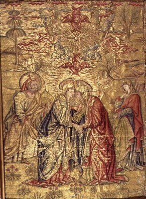 Het Bezoek, wandtapijt met scènes uit het leven van St. Johannes de Doper door Antonio Pollaiuolo