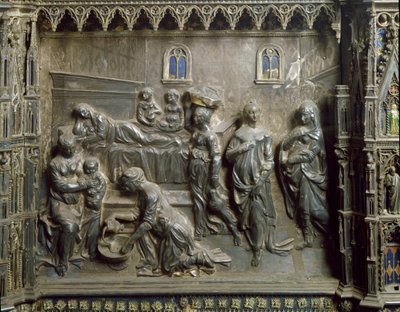 De geboorte van Johannes de Doper. Zilveren reliëf door Antonio Pollaiuolo