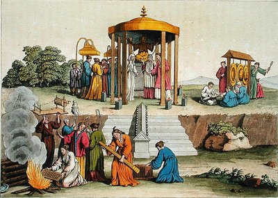 Een Japanse huwelijksceremonie, illustratie uit Le Costume Ancien et Moderne door Giulio Ferrario, uitgegeven ca. 1820s-30s door Antonio Rancati