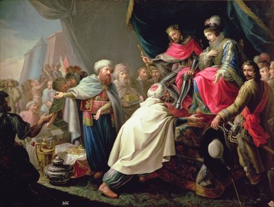 De Katholieke Koningen en de schatting van de Arabische prinsen door Antonio Rodríguez