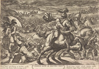 Abraham verjaagt de vijanden die zijn neef vasthouden door Antonio Tempesta