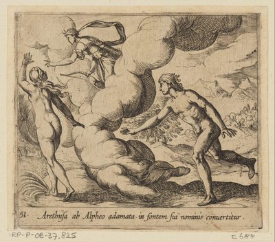 Arethusa wordt achtervolgd door Alpheüs door Antonio Tempesta