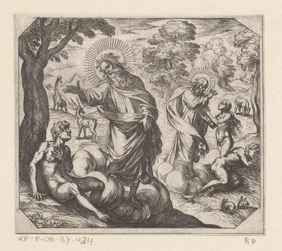De schepping van Adam en Eva (series title: De schepping) door Antonio Tempesta
