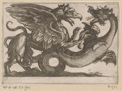 Draak en griffioen in gevecht door Antonio Tempesta