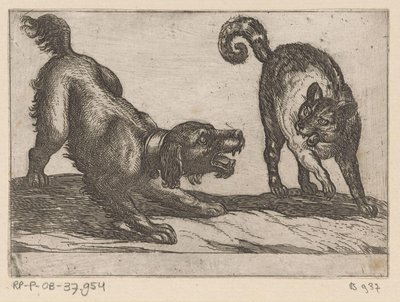 Een hond vechtend met een kat door Antonio Tempesta