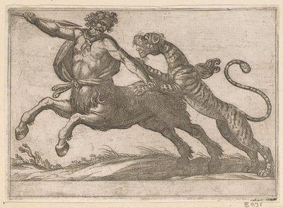 Een tijger vechtend met een centaur door Antonio Tempesta