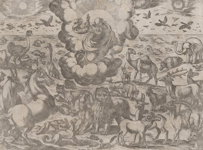 God die de dieren schept, ca. 1590-1630 door Antonio Tempesta
