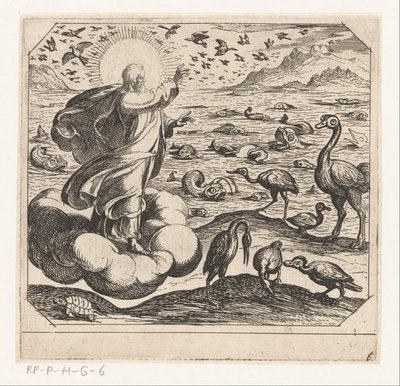 God schept de vogels en de vissen door Antonio Tempesta