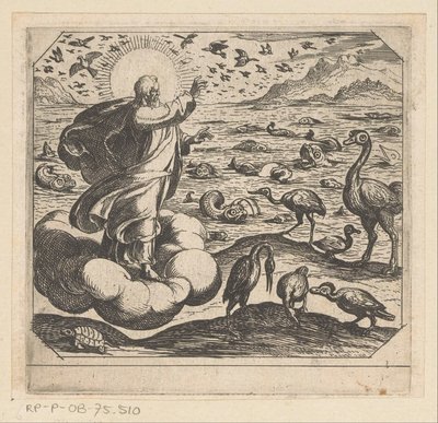 God schept de vogels en de vissen door Antonio Tempesta