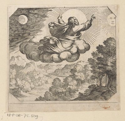 God schept de zon, de maan en de sterren (De schepping) door Antonio Tempesta