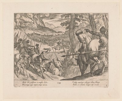 Het leger van Alexander de Grote sluit de vijandelijke troepen in met vuur door Antonio Tempesta