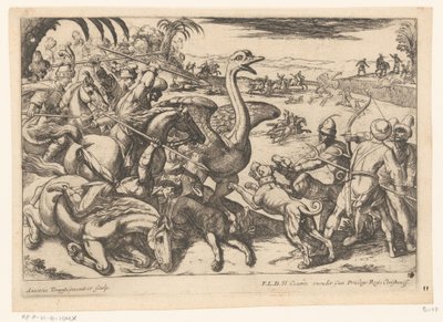 Jacht op struisvogels, Jachtscènes (deel 5) door Antonio Tempesta