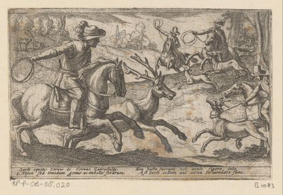 Jagers vangen herten met touwen door Antonio Tempesta