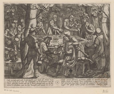 Julius Civilis vertelt de Nederlandse ouderen dat ze door de Romeinen als slaven behandeld worden door Antonio Tempesta