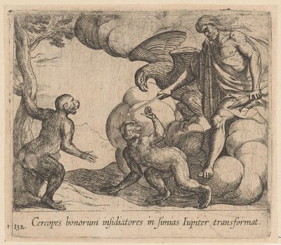 Jupiter verandert de Cercopes in apen (series title) door Antonio Tempesta