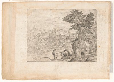 Landschap met man en ezel door Antonio Tempesta